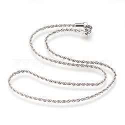 304 из нержавеющей стали веревки цепи ожерелья, с карабин-лобстерами , цвет нержавеющей стали, 15.9 дюйм (40.5 см), 2 мм