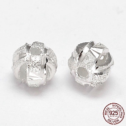 Fancy Cut Textured 925 Sterling Silver Round Beads, Silver, 10mm, Hole: 1.5mm