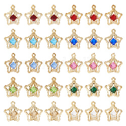 50 pièces pendentifs en strass 10 couleurs, avec les accessoires en fer d'or lumière, breloques étoiles, couleur mixte, 16x14x10~11mm, Trou: 1~1.2mm, 5 pcs / couleur