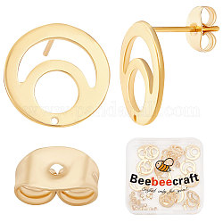 Beebeecraft 1 Box 30Pcs Flat Round Stud Earring Findings 24K Gold Plated Hollow Moon Earring Posts with Hole and 30Pcs Earring Safety Backs for Mother's Day Spring Bank Holidays DIY Earring Making