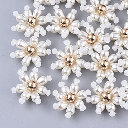ABS Kunststoffimitation Perle Cabochons, Cluster-Perlen, mit Glasperlen und CCB-Perlen, Vlies, Blume, weiß, 22~24x8~10 mm