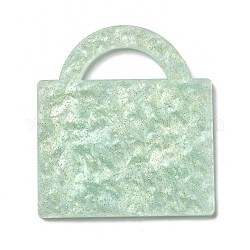 Pendentifs acryliques, avec de la poudre de paillettes, pour la fabrication de porte-clés bricolage, sac à main, vert clair, 49x45x2mm, Trou: 21x8.5mm