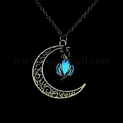 Colliers pendentif médaillon en alliage lumineux, brillent dans le noir, lune avec citrouille, Dodger bleu, 18.58 pouce (47.2 cm)