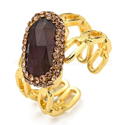 Anello a polsino aperto ovale in ametista naturale con strass, anello largo in ottone da donna, oro, misura degli stati uniti 8 1/2 (18.5mm)