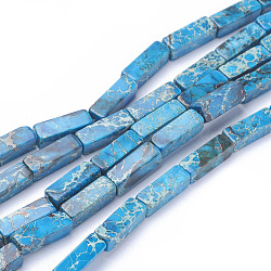 Fili di perle di diaspro imperiale naturale, cuboide, tinto, cielo blu profondo, 13~13.5x4.2~4.5x4.2~4.5mm, Foro: 1.2 mm, circa 30pcs/filo, 15.5 pollici ~ 16.1 pollici (39.5~41 cm)