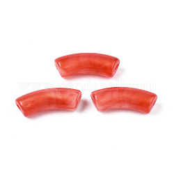 Abalorios acrílicos opacos, Color de dos tonos, con polvo del brillo, tubo curvado, rojo naranja, 35x13x11mm, agujero: 3.5 mm, aproximamente 148 unidades / 500 g