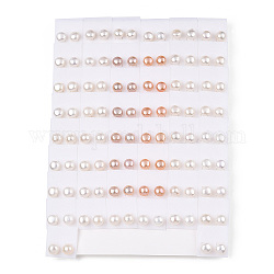 Natural Pearl Stud Earrings, Round Ball Post Earrings With 925 Sterling Silver Pins for Women, Mixed Color, 9~9.5mm, Pin: 0.7mm