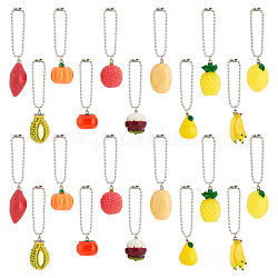 Ahadermaker 2 ensembles porte-clés en résine avec chaîne à billes, porte-clés pendentif thème fruits, couleur mixte, 65~85mm, 11 pièces / kit