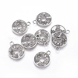 Anhänger aus Feng Shui im tibetischen Stil, Münzen, Antik Silber Farbe, 17.5x14x1 mm, Bohrung: 2 mm