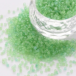 GlasZylinderförmigperlen, Perlen, transparente gefrostete Farben, Rundloch, hellgrün, 1.5~2x1~2 mm, Bohrung: 0.8 mm, ca. 8000 Stk. / Beutel, etwa 1 Pfund / Beutel