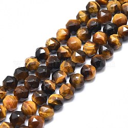 Natürlichen Tigerauge Perlen Stränge, facettiert, Runde, 8 mm, Bohrung: 1.2 mm, ca. 46~48 Stk. / Strang, 15.59 Zoll (39.6 cm)