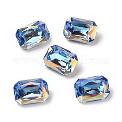 Cabujones de rhinestone de vidrio estilo ab claro, espalda y espalda planas, Rectángulo, azul bermudas, 14x10x5.4mm