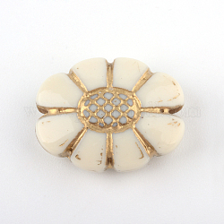 Flower Plating Acrylic Beads, Golden Metal Enlaced, Beige, 24.5x19x7mm, Hole: 2mm, about 290pcs/500g