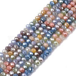 FilI di perline in vetro placcato, lustro di perla placcato, sfaccettato, rondelle, colore misto, 3x2.5mm, Foro: 0.7 mm, circa 188~190 pz/16.93 pollici ~ 17.71 pollici (43~45 cm)