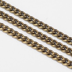 Chaînes à maillons cubains en fer, grosses chaînes, non soudée, avec bobine, ovale, bronze antique, 4.5x3x1mm, environ 164.04 pied (50 m)/rouleau