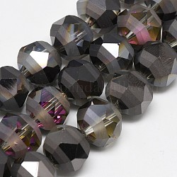 FilI di perline in vetro placcato, arcobaleno placcato, smerigliato, sfaccettato, tondo, nero, 9~10x9~10mm, Foro: 2 mm, circa 72pcs/filo, 25.98 pollice
