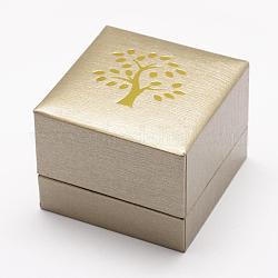 Ringkästen aus Kunststoff und Pappe, gedruckter Baum des Lebens, Rechteck, rauchig, 59x59x47 mm
