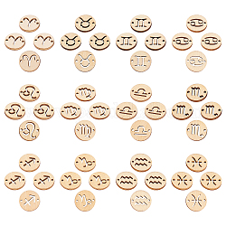 PandaHall Elite 192Pcs 12 Styles Unfinished Natural Poplar Wood Links Connectors, Laser Cut, Flat Round with 12 Constellation, 12 Constellations, 19.5x2.5mm, Hole: 2mm, 16pc/style, 192pcs /set