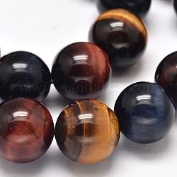 Natural Tiger Eye Beads Strands, with Blue & Red Tiger Eye(Dyed & Heated), Above Grade A, Round, 12mm, hole: 1mm, about 32~33pcs/strand, 15 inch