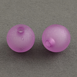 Frosted Acrylic Beads, Bead in Bead, Round, Violet, 7~8mm, Hole: 2mm, about 2030pcs/500g