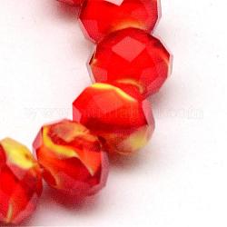 Filo di perline in vetro, tondo piatto sfaccettato, rosso, 8x6~6.5mm, Foro: 1 mm, circa 72pcs/filo, 17.3 pollice