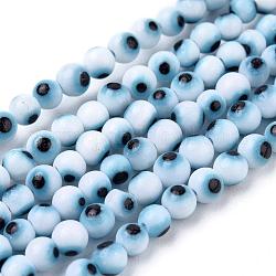 Hechos a mano de cristal de murano mal ojo hebras de perlas redondas, blanco, 4mm, agujero: 1 mm, aproximamente 100 pcs / cadena, 14.56 pulgada
