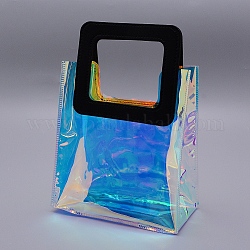 Прозрачный мешок для лазера из пвх, сумка, с ручками из искусственной кожи, для подарочной или подарочной упаковки, прямоугольные, чёрные, готовый продукт: 25.5x18x10 см
