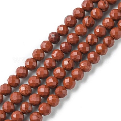 Chapelets de perles en jaspe rouge naturel, facette, ronde, 3~3.5mm, Trou: 0.7mm, Environ 106 pcs/chapelet, 15.04~15.43 pouce (38.2~39.2 cm)