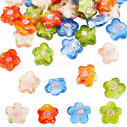 DICOSMETIC 32Pcs 4 Colors Flower Glass Beads Lampwork Loose Beads Yellow Green/Blossom Beads/Orange Red/Royal Blue/Sandy Brown Blossom Beads Flat Beads for Jewelry Making DIY Craft, 1~1.2mm