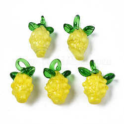 Handmade Bumpy Lampwork Pendants, Pineapple, Yellow, 23.5x10.5~11.5x13~19mm, Hole: 2.5~5x3~7mm