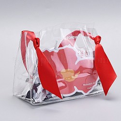 Bolsas de plástico de pvc, con mango de seda, para bolsas de regalo, regalos de fiesta, rojo, 19x13.5 cm, 10 juego / bolsa