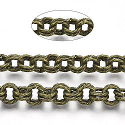 Cadenas rolo de hierro, dobles cadenas de eslabones, sin soldar, con carrete, textura, Bronce antiguo, link: 9x1.5 mm, aproximadamente 39.37 pie (12 m) / rollo