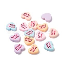 Cabuchones de resina opacos, corazón con palabra dulce corazón, color mezclado, 19x16.5x4.5mm