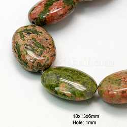 Chapelets de perles en pierre gemme naturelle, Unakite, ovale, vert olive, 18x13x6mm, Trou: 1mm