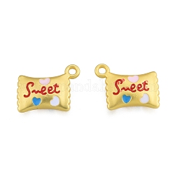 Подвески из эмали и сплава, матовый стиль, конфеты со словом сладкий, матовый золотой цвет, 19.5x14x4.5 мм, отверстие : 1.8 мм