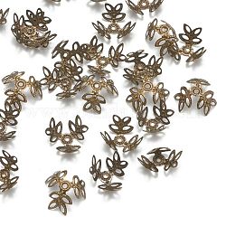 Eisenperlenkappen, Nickelfrei, 3-Blütenblatt, Antik Bronze, ca. 13 mm Durchmesser, 4 mm dick, Bohrung: 1 mm