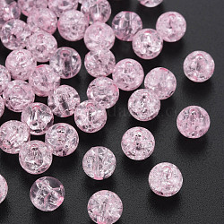 Perles en acrylique transparentes craquelées, ronde, rose, 8x7mm, Trou: 1.8~2mm, environ 1745 pcs/500 g