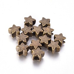 Tibetischer Stil Metall europäischen Großlochperlen, Cadmiumfrei und Nickel frei und Bleifrei, Stern, Antik Bronze, 12x12x7 mm, Bohrung: 4.5 mm