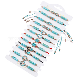 12 шт. 6 стиля окрашенные синтетические бирюзовые плетеные браслеты из бисера с сердцем и сглазом, составной браслет с драгоценными камнями для женщин, 7-7/8 дюйм (20 см), 2шт / стиль