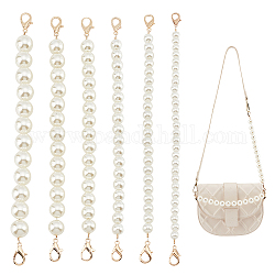 PandaHall Elite 6Pcs 6 Style Resin Imitation Pearl Beaded Chain Purse Strap Extenders, with Zinc Alloy Lobster Claw Clasp, for Handbag Handle Replacement Accessories, Light Gold, 25cm, Bead: 8~18mm, 1pc/style