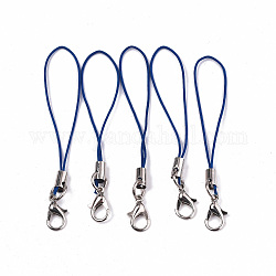Sangles mobiles en corde polyester, avec les accessoires en alliage de platine plaqués, bleu, 6.5~7 cm