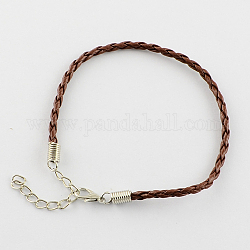 Création de bracelet tressé en imitation cuir à la mode, avec fer homard fermoirs pince et les chaînes de gamme, Sienna, 200x3mm