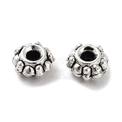 Tibetan Style Alloy Beads, Cadmium Free & Lead Free, Flower, Antique Silver, 7x3.5mm, Hole: 1.8mm, about 2000pcs/1000g