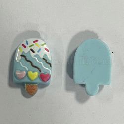 Printed Opaque Resin Decoden Cabochons, Imitation Food,  Ice Cream, Heart Pattern, Light Sky Blue, 21.5x14x5.5mm, Hole: 2mm