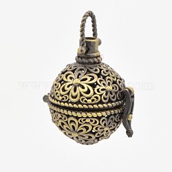 Vintage Filigree Round Brass Cage Pendants, For Chime Ball Pendant Necklaces Making, Antique Bronze, 35mm, 28x25x21mm, Hole: 6x6mm, 16mm inner diameter