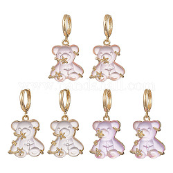 3 paio di orsetti in resina a 3 colori con orecchini pendenti a forma di stella di strass di cristallo, gioielli in vero ottone placcato oro 14k per le donne, colore misto, 40mm, ago :0.9mm, 1 paio / colore