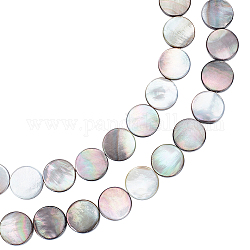 Benecreat 1 rang de perles de coquillage à lèvres noires naturelles, plat rond, noir, 15x3mm, Trou: 1mm, Environ 26 pcs/chapelet, 15.7 pouce (39.88 cm)