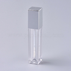 空のリップグロスボトル  リップブラシとふた付き  詰め替え用リップグロスボトル  DIYリップグレーズリップオイル  銀  9.4x1.9x2cm  容量：4ミリリットル
