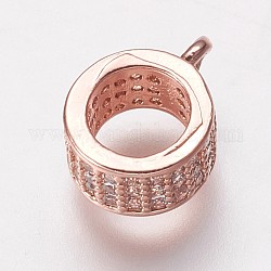 Brass Cubic Zirconia Tube Bails, Loop Bails, Bail Beads, Ring, Clear, Rose Gold, 9.5x7.5x4mm, Hole: 1mm