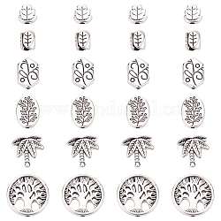 SUNNYCLUE 120Pcs 6 Style Tibetan Style Alloy Beads, Cadmium Free & Lead Free, Leaf  & tree, Mixed Color, 20pcs/style